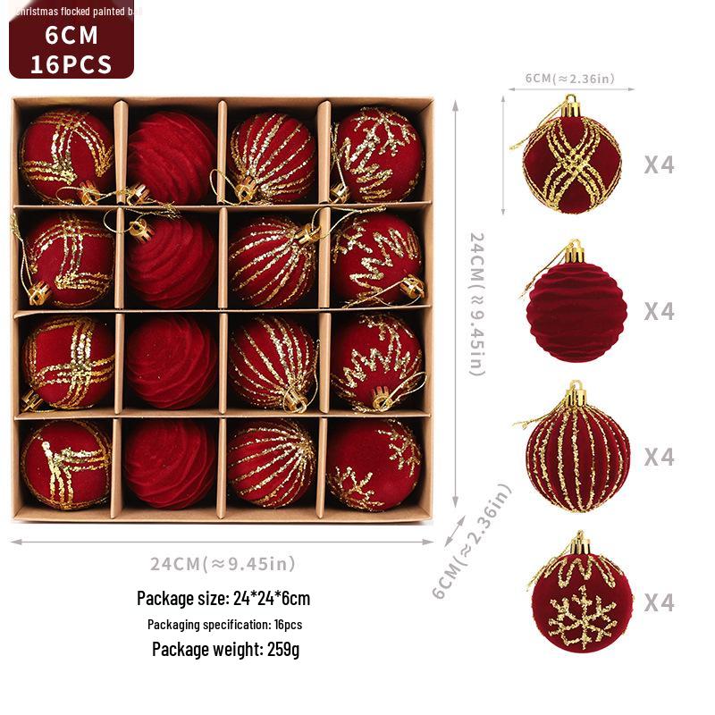 Flocked Christmas Tree Ornament Set: Colorful Hanging Balls in Gift Box