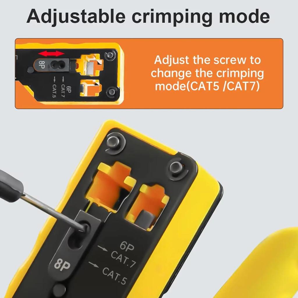 RJ45 Crimp Tool Pass Through Crimper, All In One Crimping Tool Ethernet Cable Crimper Stripper for Cat6a Cat6 Cat5 Cat5e