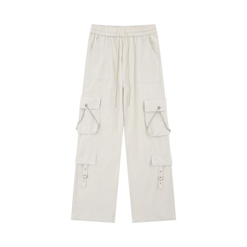 

Розовые брюки для спецодежды для женщин в американском стиле с завязками и множеством карманов. Свободные и повседневные прямые широкие брюки большого размера. 2XL бежевый