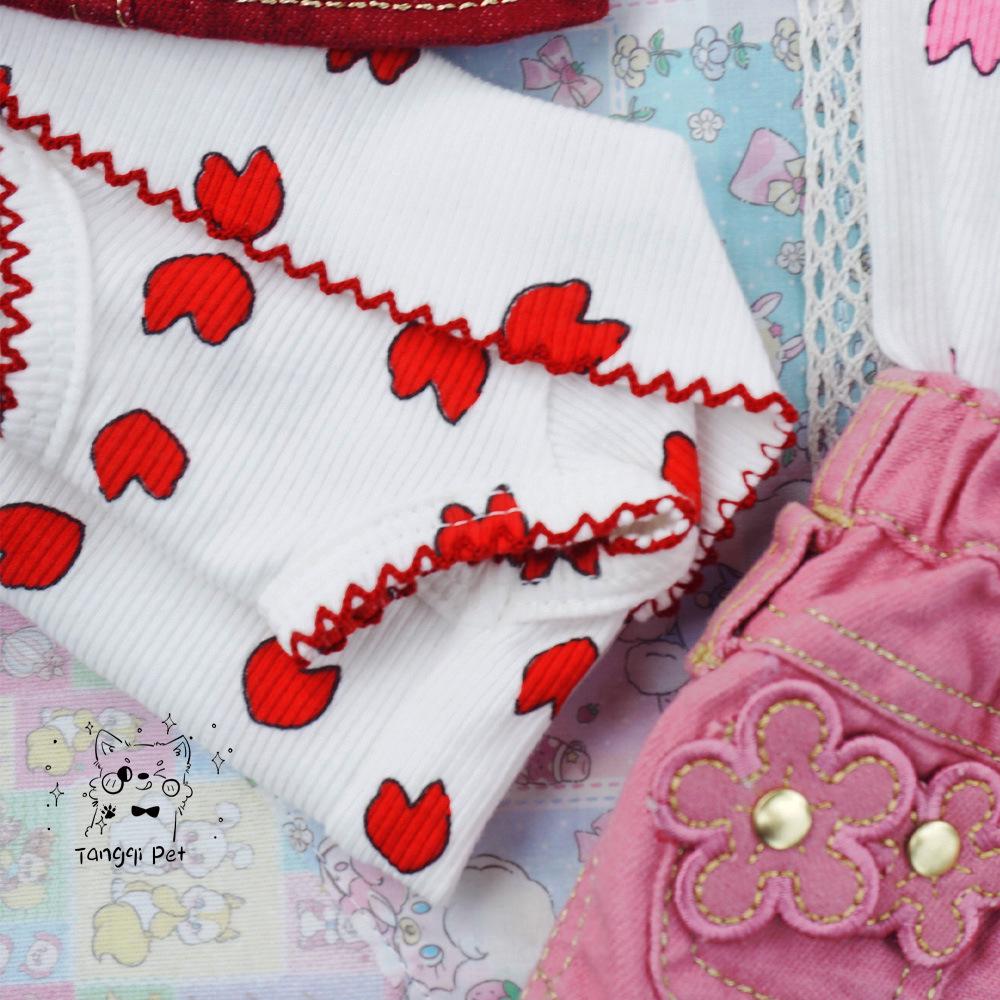 Tangqi Koszulka dla zwierząt domowych kotów i psów z kreskówkowym sercem i kołnierzykiem typu turn-down, styl japoński i koreański, lycra bawełna.