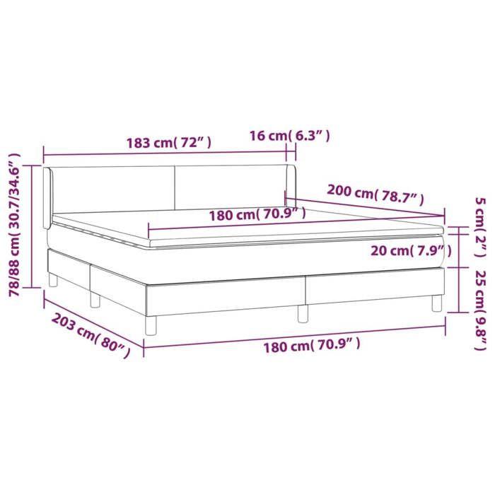 3129570 vidaXL Divan Bed with Mattress Dark Grey 180x200cm Fabric