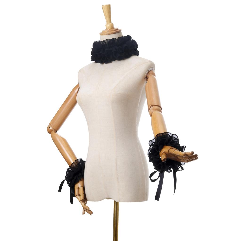 Elisabethanische Rüschen Falscher Kragen Viktorianisch Schwarz Halskrause Choker und Handgelenkstulpen Set für Halloween Kostümzubehör