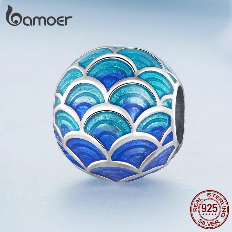 

BAMOER, стерлинговое серебро 925 пробы, градуированная синяя бусина в виде чешуи китайского дракона для оригинального браслета, уникальный очаровательный ювелирный аксессуар 925 silver