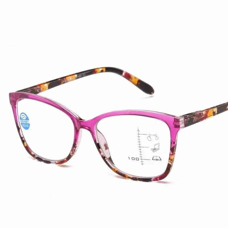 Women's Colorful Progressive Multifocal Presbyopia Glasses Fashion Anti Blue Light Reading Glasses Retro Style