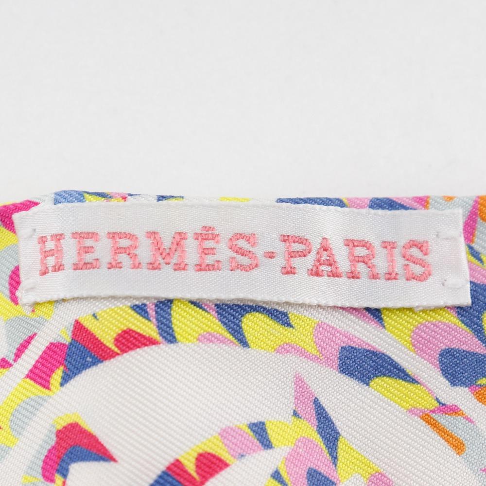 HERMES Twilly scarf Kyoto Marble white Rose/blue silk Women Used