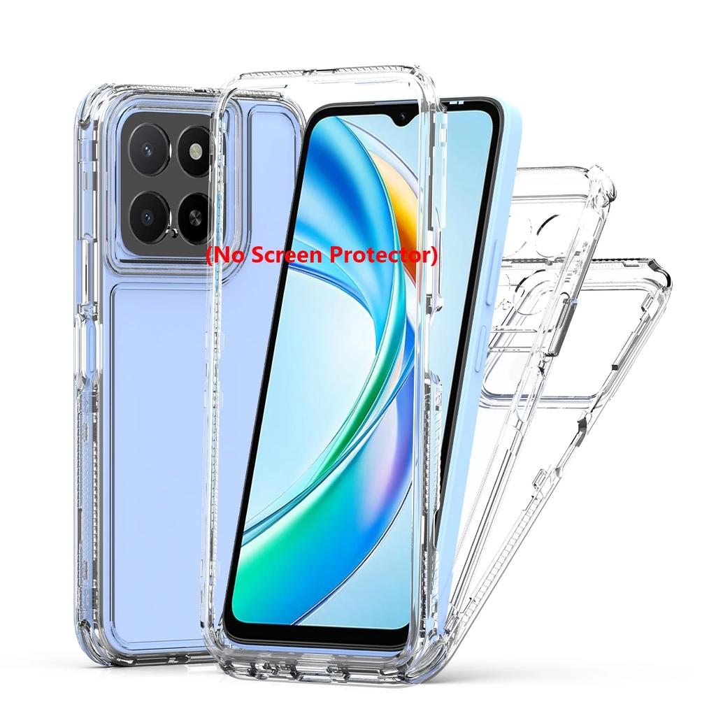 3 In 1 Hybrid Armor Shockproof Phone Case For Honor X5B Plus 6.56 Inches Hard Plastic TPU Frame Transparent Acrylic Back Cover