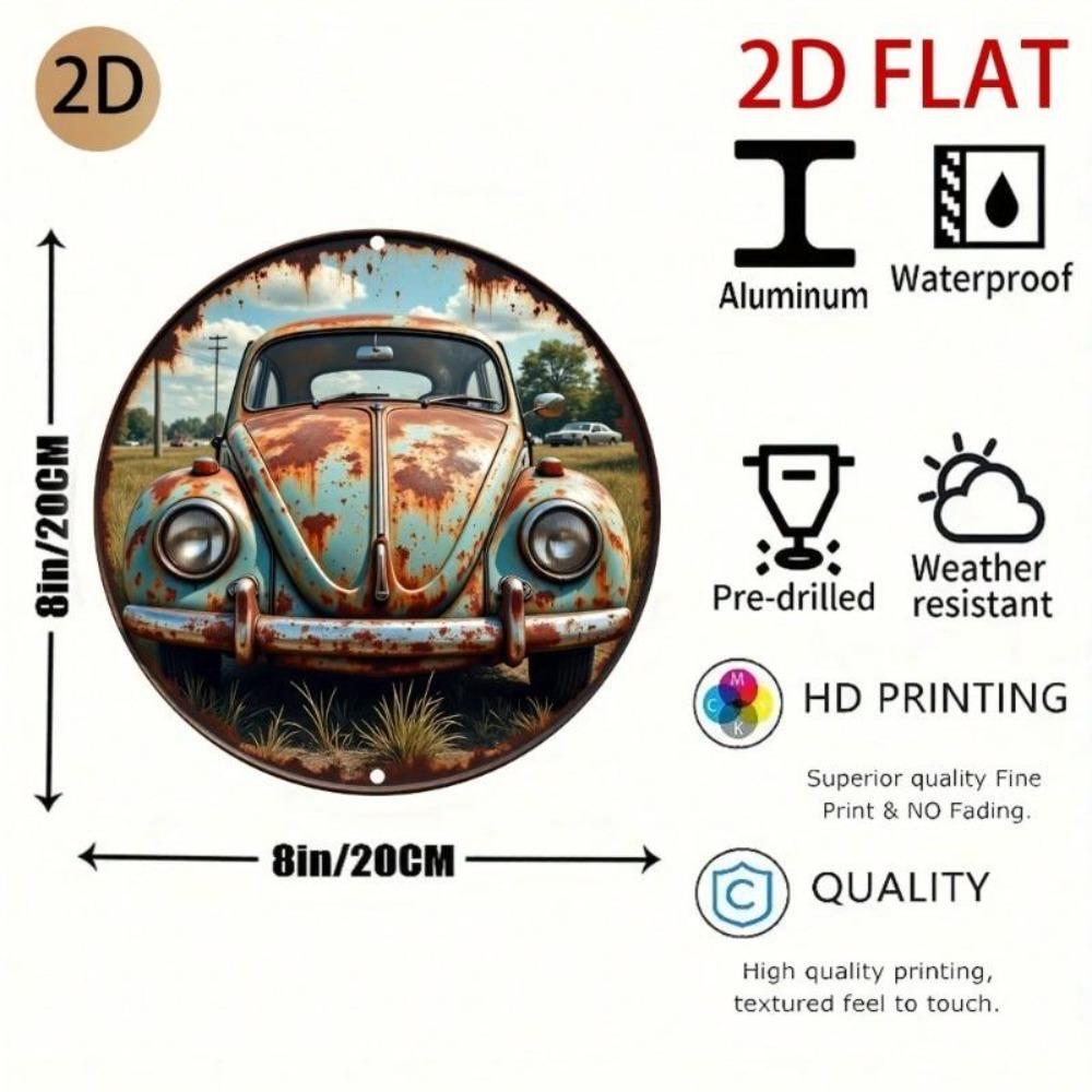 Vintage Car Rusty Metal Tin Sign 2D Round Retro Garage Cafe Wall Decor