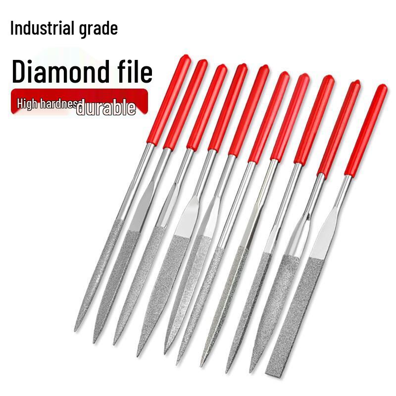 Fine Alloy Diamond File Set: Assorted Metal Grinding & Deburring Tools – Triangle, Half-Round, Mini Shaping 5x180 Full Set [10 pcs]