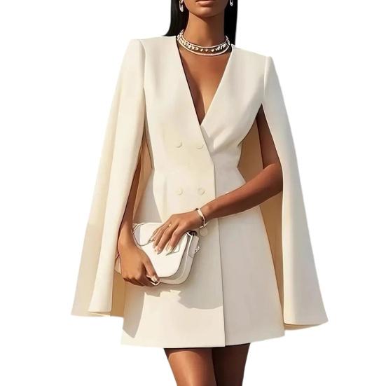

Blazer Dress for Women V Neck Cape Blazer Split Sleeve Casual Business Mini XL абрикосовый
