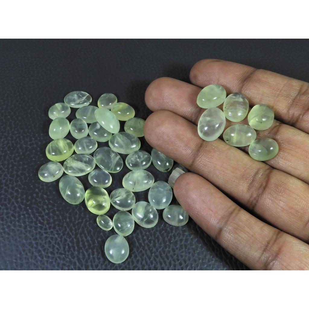 06-14 MM Natural Prehnite Ring Size Oval Cabochon Loose Gemstone 36Pcs Lot C-1747