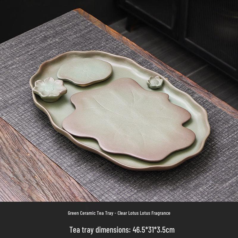 Green Ceramic Lotus Tea Tray