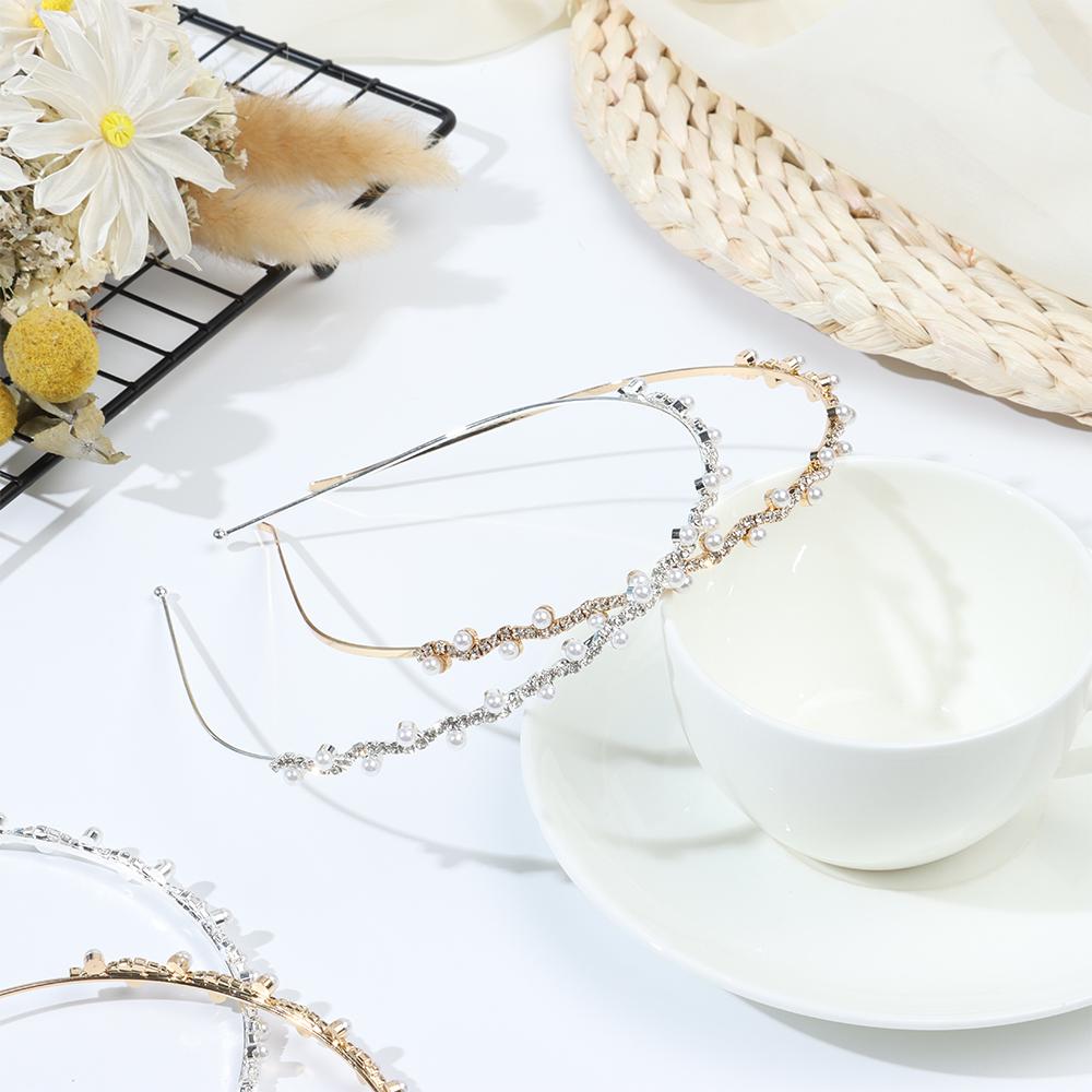 Accessories Ornament Women Crystal Rhinestone Haiband Wedding Party Pearl Wave Headband Hair Hoop