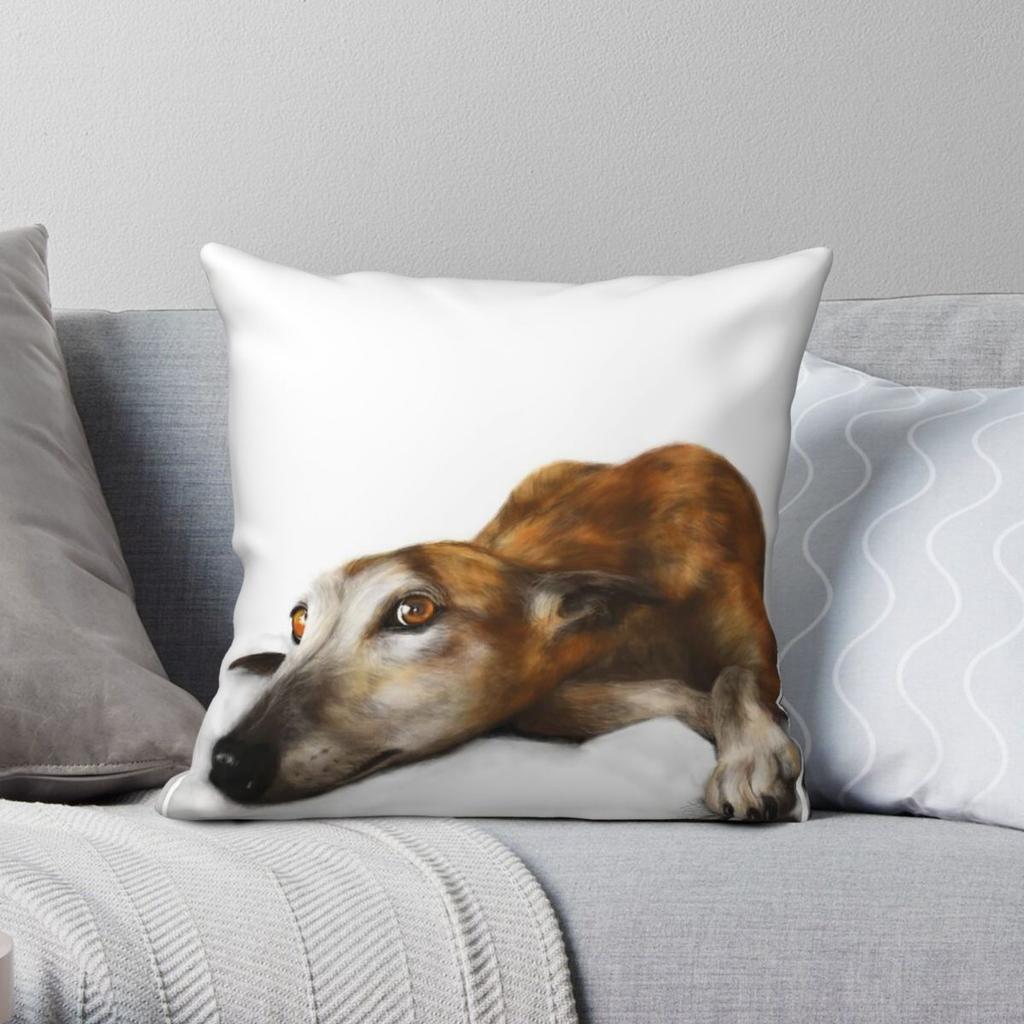 Lazy Brindle Greyhound Square Pillowcase Polyester Linen Velvet Pattern Zip Throw Pillow Case Sofa Cushion Cover 45X45