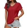 Women's Fashionable Casual Solid Color V-Neck Breathable T-Shirt Short Sleeved Top