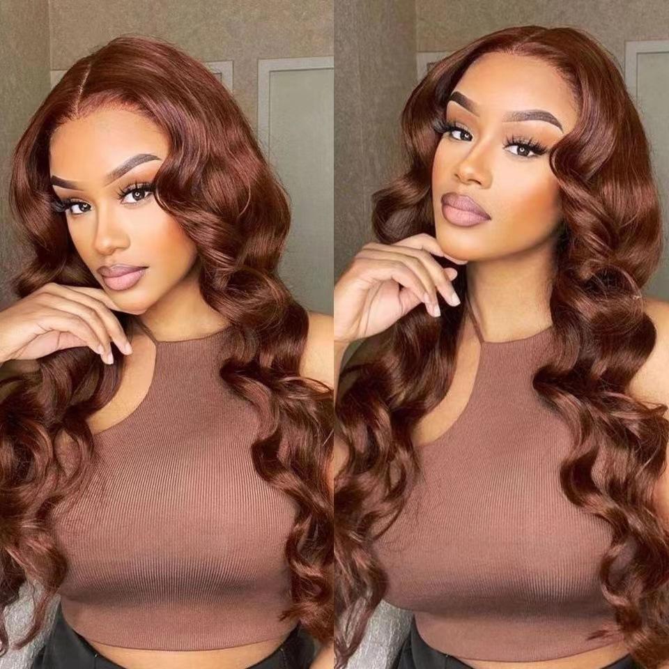 Front lace wig women's long straight hair wig full top chemical fiber free center parting headgear