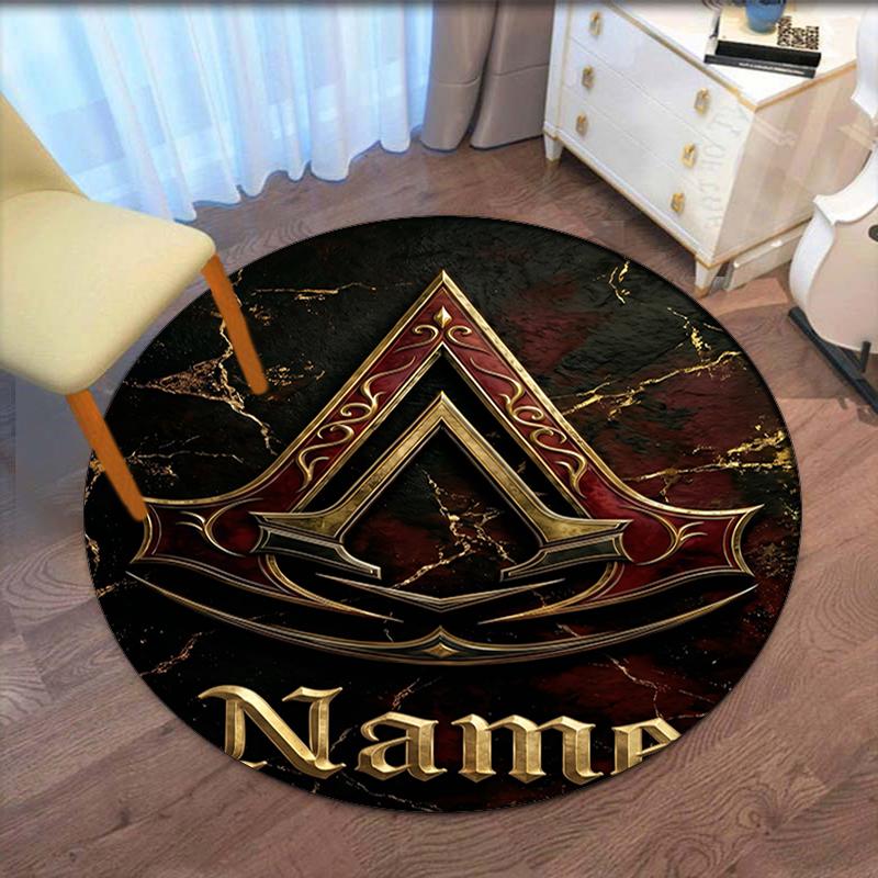 Custom Name Assassin's Creed Printed Round Rug Carpet Chair Rug Area Rug Entryway Doormats,for Office Chair Living Room Bedroom Kitchen Room.