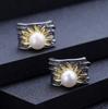 Orecchini originali di design di alta gamma con perle, orecchini in argento S925 stile naturale fiore di girasole, perle d'acqua dolce naturali
