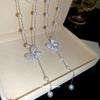 Collana con Zirconi Bianco Lunare Fiocco Perla Catena Clavicola Dolce Francese Catena Premium Leggera di Lusso per Maglione