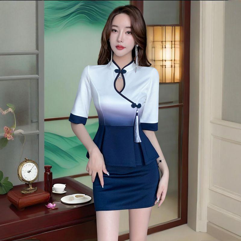 

Осень 2025 Новое поступление Рабочая одежда для салона красоты Классный Павильон режима Ножная ванна Массаж ног Спа Элегантная стройнящая Техническая рабочая одежда Tibetan youth S