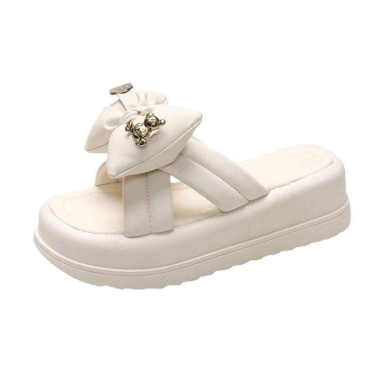 Slippers Female Summer 2025 New Outer Wear Bow Internet Celebrity One-word Drag Fairy Wind with Skirt Non-slip Beach Shoes