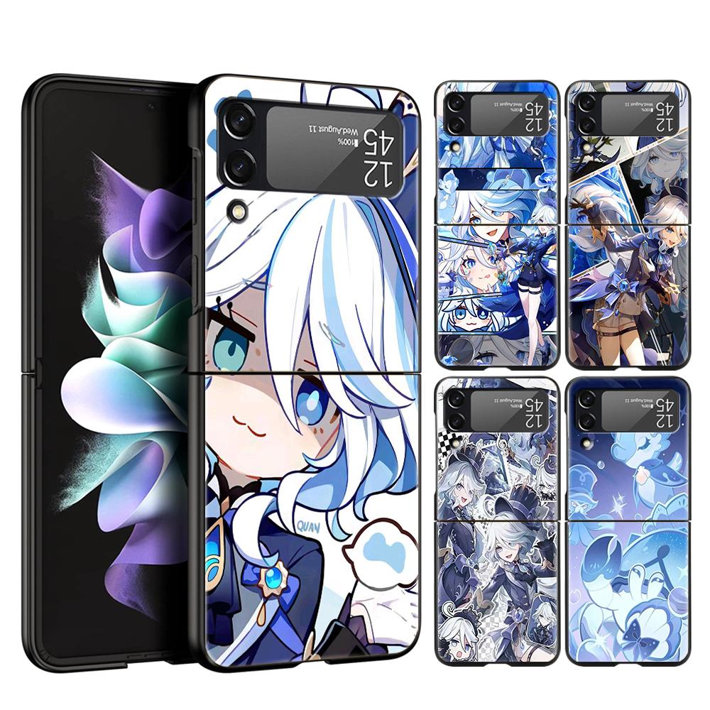 Genshin Impact Süße Furina Handyhülle Für Samsung Galaxy Z Flip 3 4 5 6 7 Harte Falt-PC Hülle Für Samsung Z Flip4 Flip5 Cover