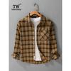 Autumn Japan Fashion Retro Brushed Thickened Plaid Long Sleeve Shirts Men's Clothing Loose Casual Hong Kong Style Literary Top Outerwear