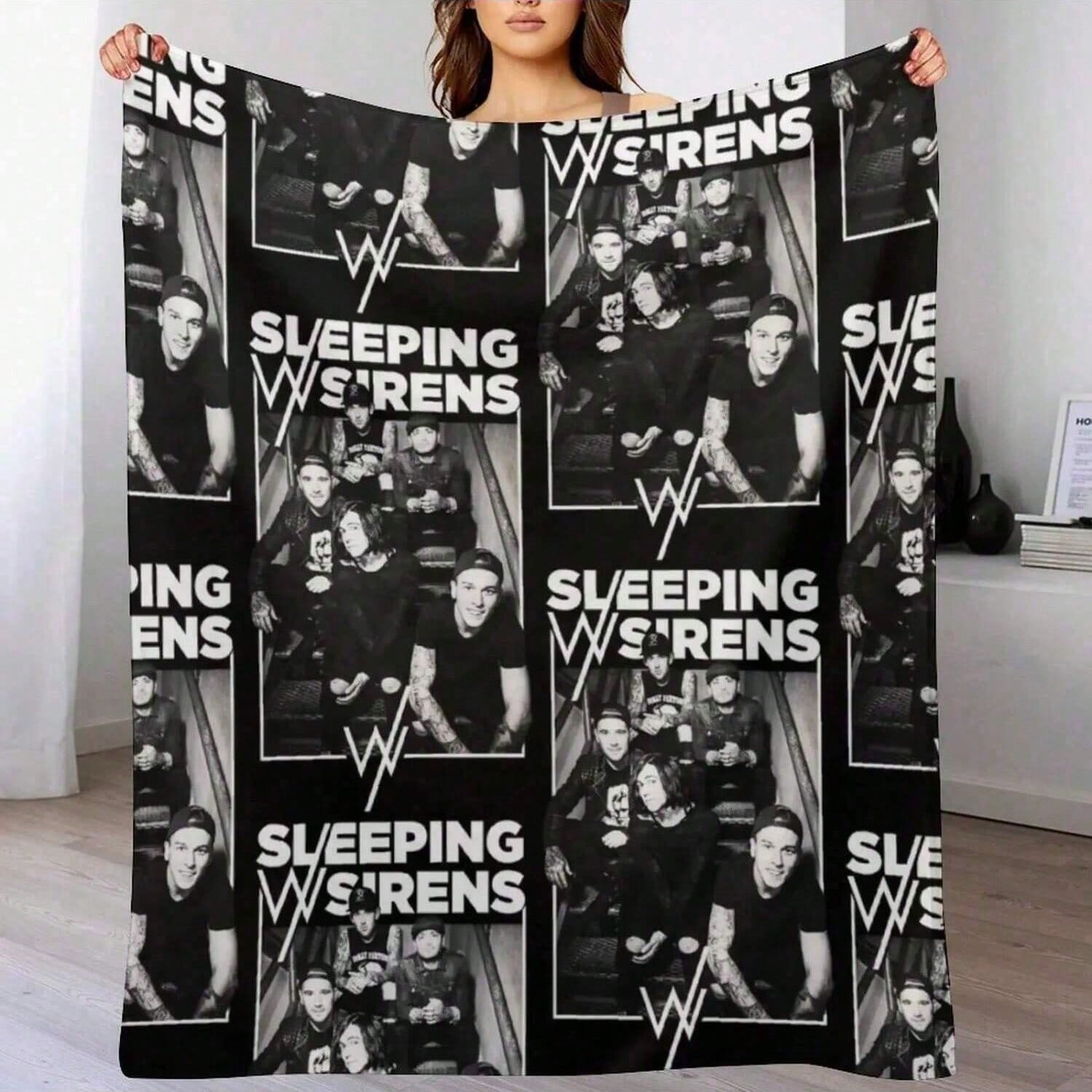 Sleeping With Sirens - Band T-Shirt Throw Blanket Plush Picnic Sleeping Bag Bed Blankets S разноцветный