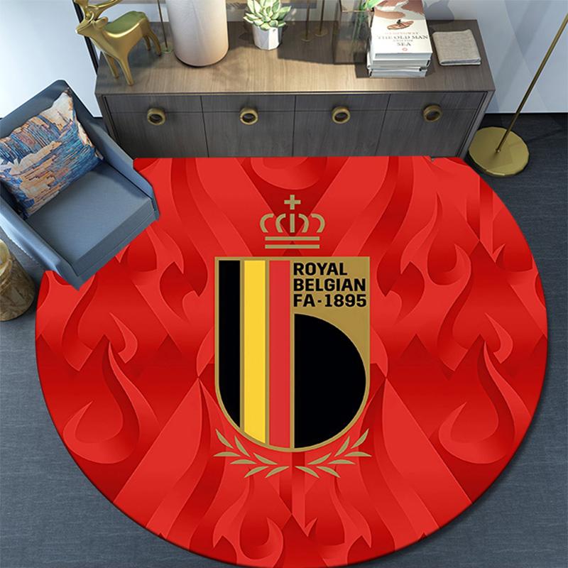 Belgium National Football Team Round Area Rug,Carpet Rug for Living Room Bedroom Sofa Playroom Decor,Non-slip Floor Mat