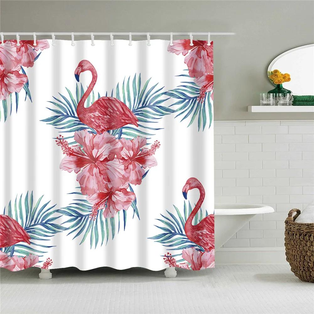 Cartoon Animals Elephant Flamingo Bathroom Curtains Waterproof Polyester Flowers Plant Printed Shower Curtains With 12 Hooks