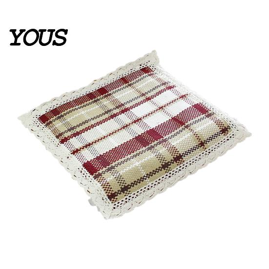 Breathable Office Chair Mat Cotton Linen Pad with Ties, Square Summer Seat Lace Decorative Trim, 15.75" x Washable for Dining Rattan