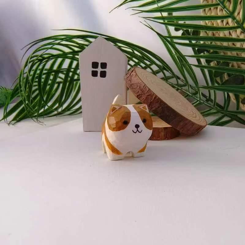 Desktop Accessories Mini Wooden Animal Figurine Painted Cute Kitten Sculpture Creative Cat Dog Statues Birthday Holiday Gift