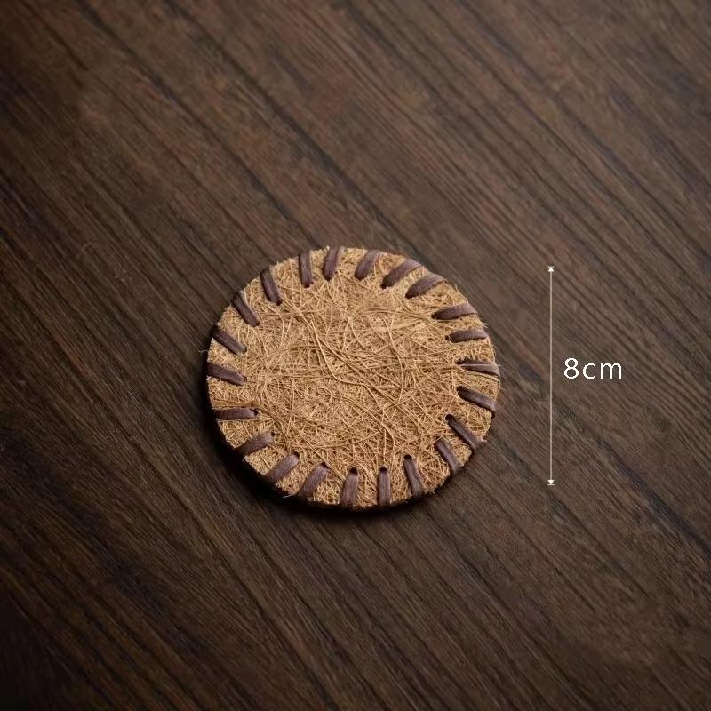 8/10/13/16cm Bristle Tea Coaster Round Handmade Household Anti-scalding Insulated Table Mat Thermal Pad Tea Ceremony Accessories