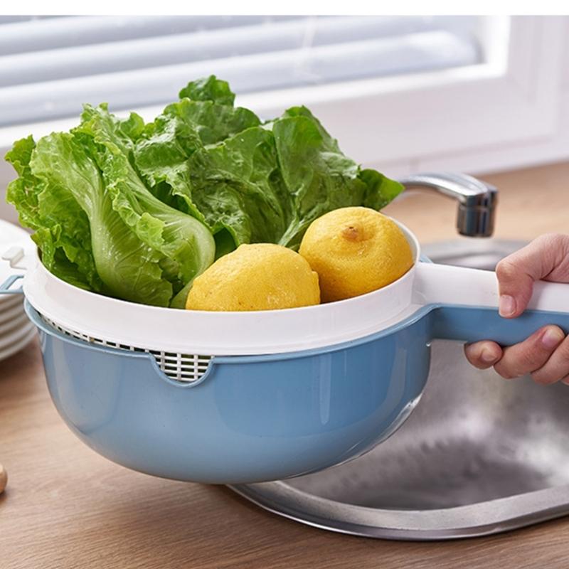 Handle Draining Basket Plastic Double Layer Colander Bowl for Fruit Washing, Vegetable Washing and Water Draining