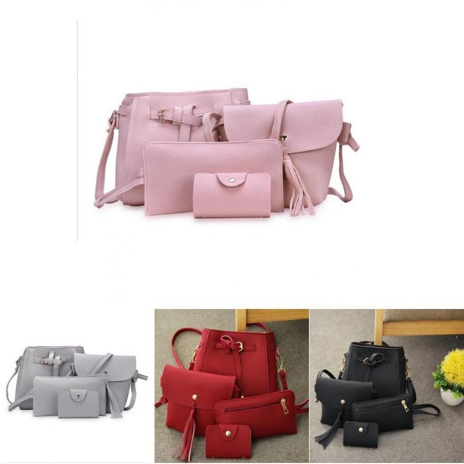 Sophisticated Women's 4pcs Handbag Set With Timeless Design And Solid Colors