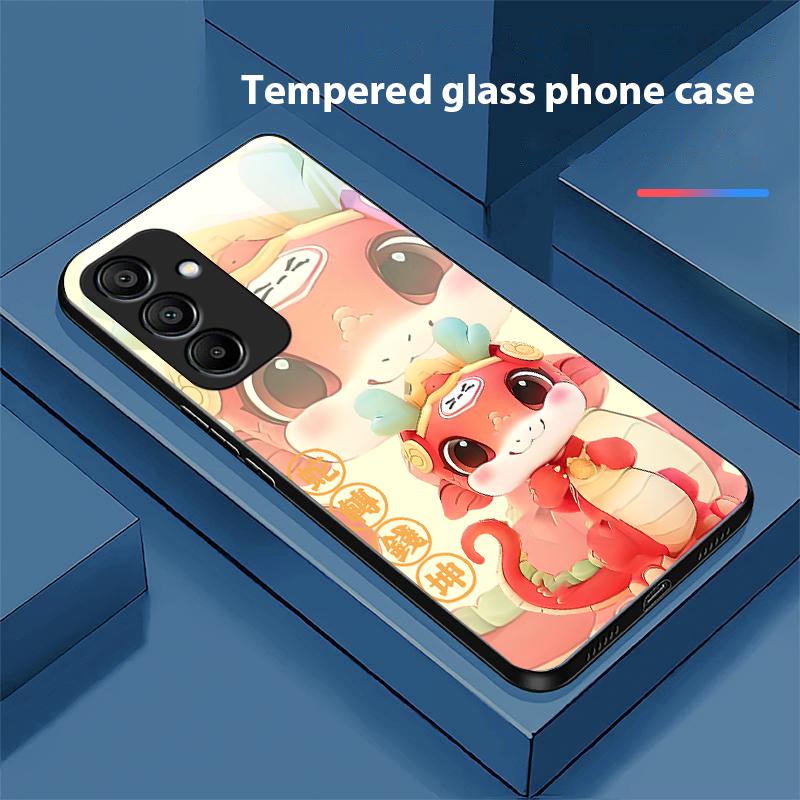 

New Cartoon Snake For Samsung Galaxy A15 5G 54 4G 51 50 24 35 90 71 12 51 53 52S 80 22 34 Black Tempered Glass Phone Case For Samsung A34 5G