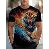 Fashion Men's Crew Neck Short Sleeve 3D Animal Color Printing Animal Short Sleeve Crew Neck T-Shirt