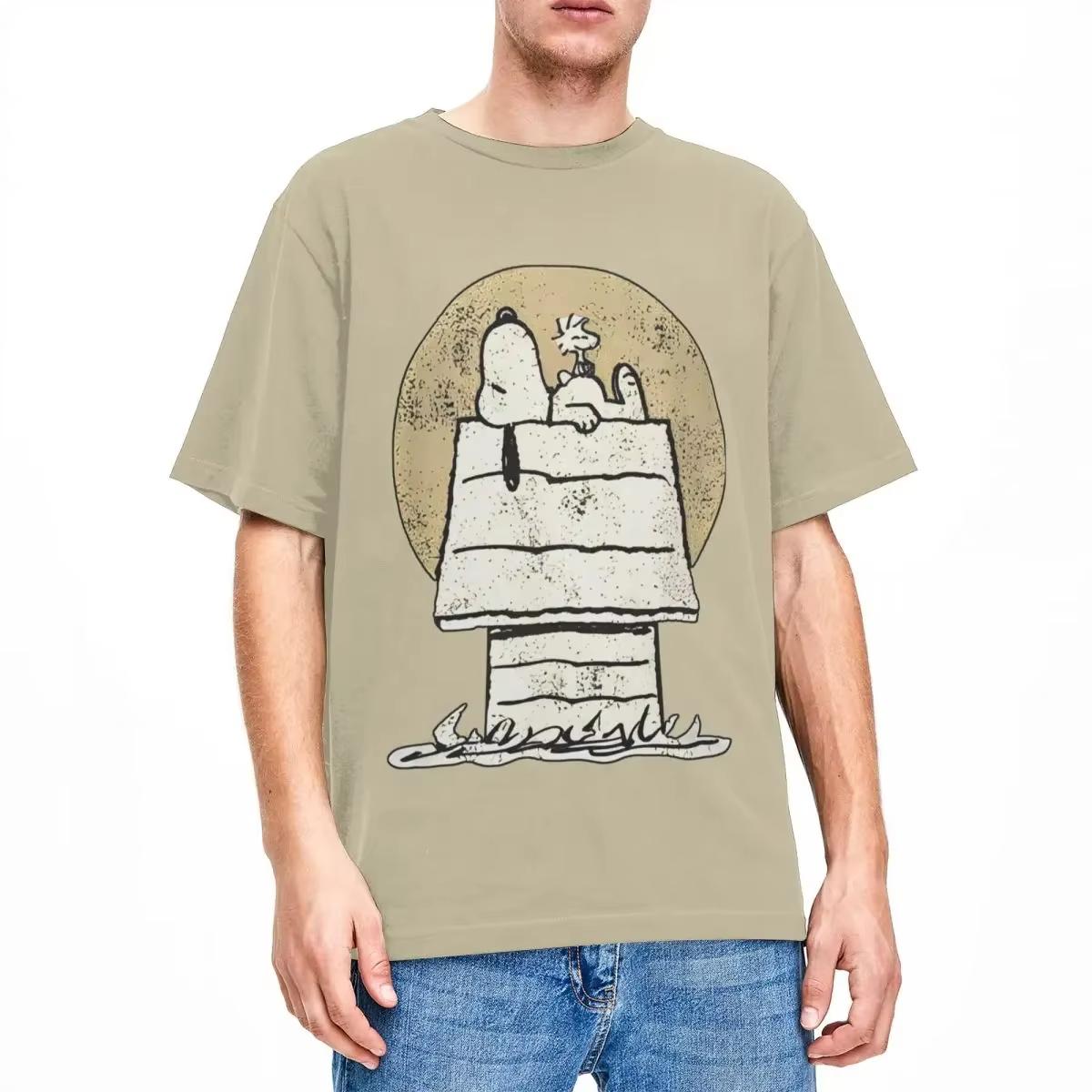 GUOYAN TOP Pinda's Snoopy Woodstock Hondenkooi Print T-shirt Voor Mannen Zomer Korte Mouw Katoenen T-shirts Casual Harajuku Oversized Unisex Tops S