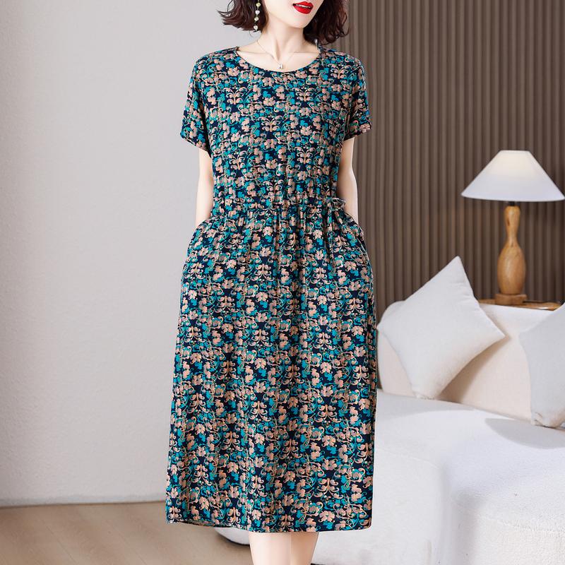 

Елегантні довгі жіночі сукні великого розміру Вільне жіноче вінтажне плаття з короткими рукавами 4XL