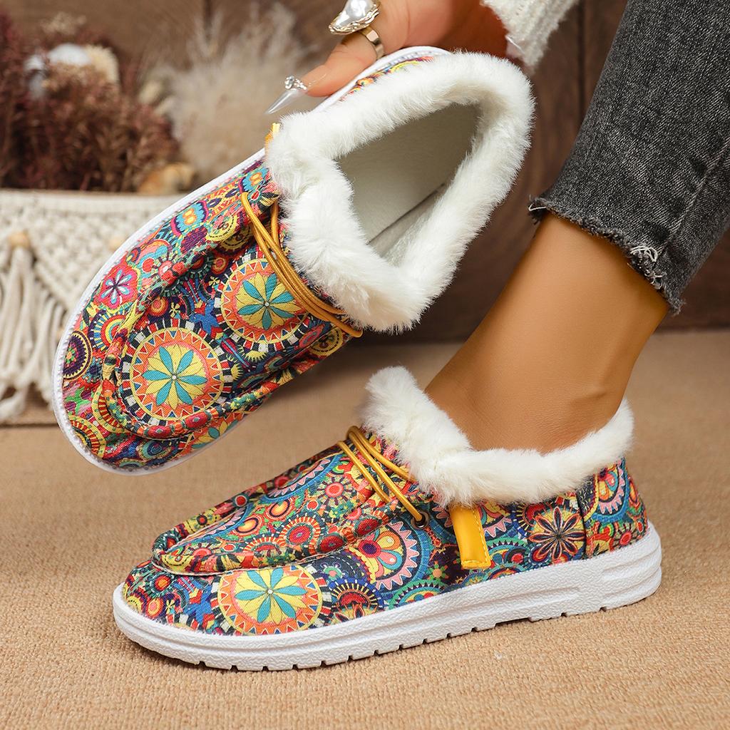 Women Snow Boots Thickened Fluff Comfortable Boots Women Casual Lace Up Warm Shoes Plus Size Thickened Cotton Shoes for Women