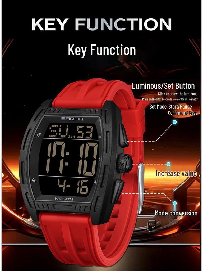 Sanda Student Dual-Time Waterproof Luminous Barrel-Shaped Watch for Men - Model 6328