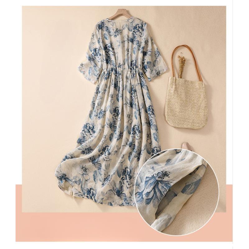 Fashion Women's Mid To Long Printed Short Sleeved Dress