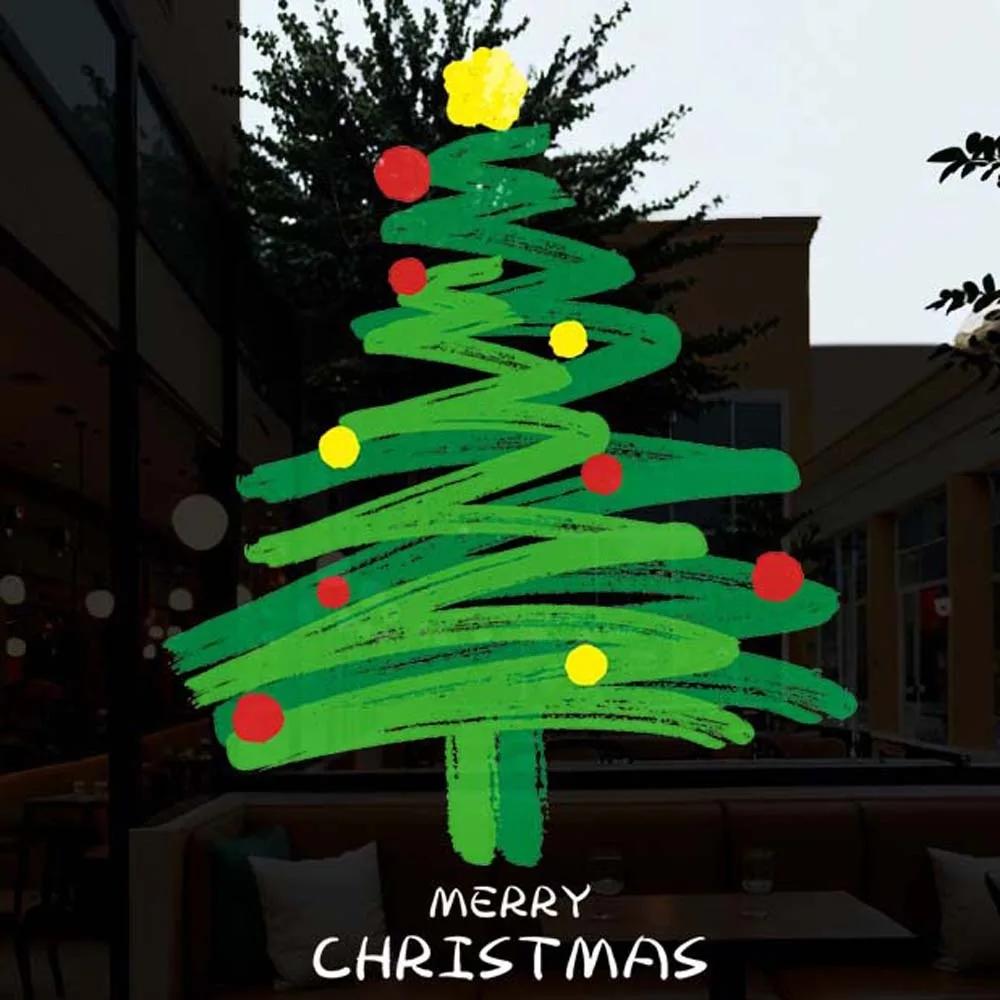 Colorful Christmas Tree Stickers Waterproof Portable Glass Electrostatic Film Transparent Visible On Both Sides