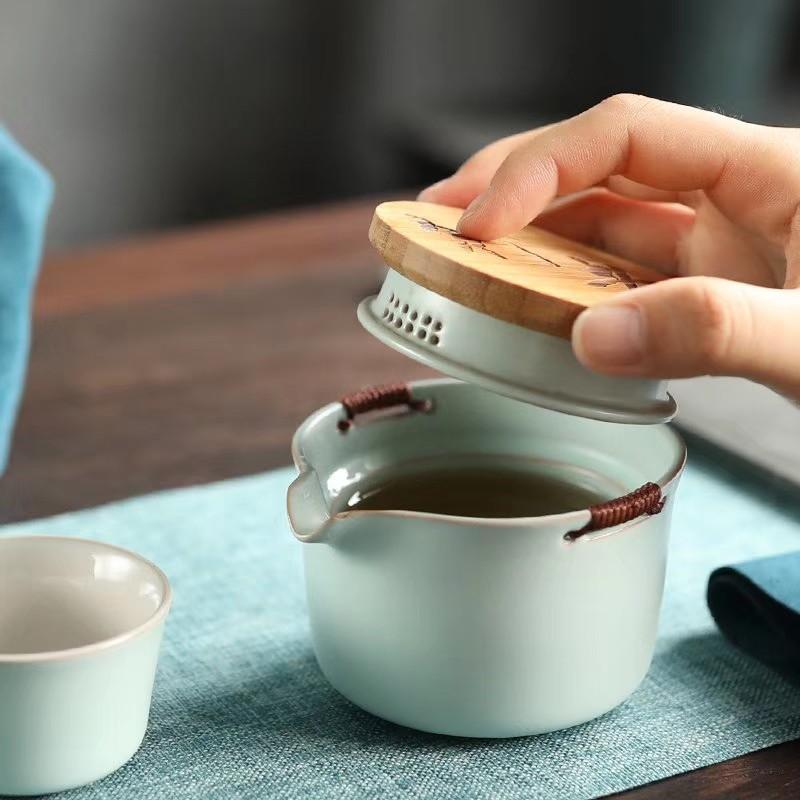 Ceramic Quick Tea Cup One Pot Two Cups Ceramic Portable Storage Bag Kung Fu Tea Set