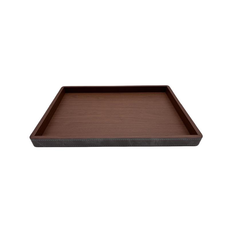 Modern Minimalist Wood Grain & Leather High-End Tray for Living Room 450x300x30