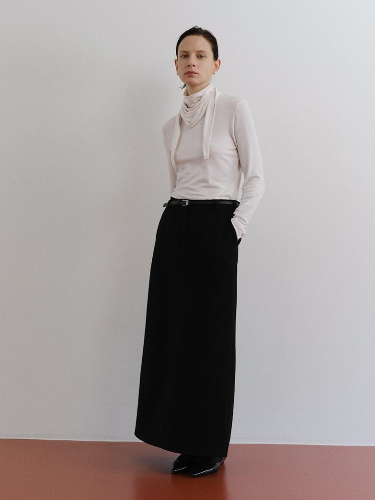 TEXT ROOM Scarf Wool Turtleneck Top_Ivory