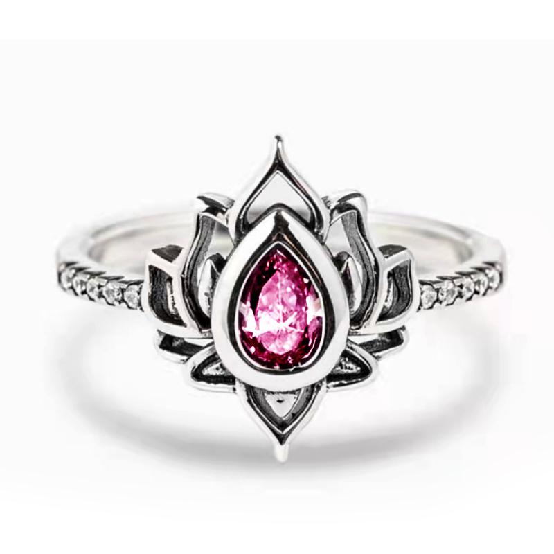 Aesthetic Lotus Flower Rings with Water Drop CZ Exquisite Women Finger-rings Fancy Anniversary Gift New Trendy Jewelry