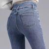 Fashion New Black Velvet Jeans Women Autumn and Winter High Waist Slim Fit Tight Plush Denim Pencil Pants Women Vintage Casual Jeans Trousers 25294