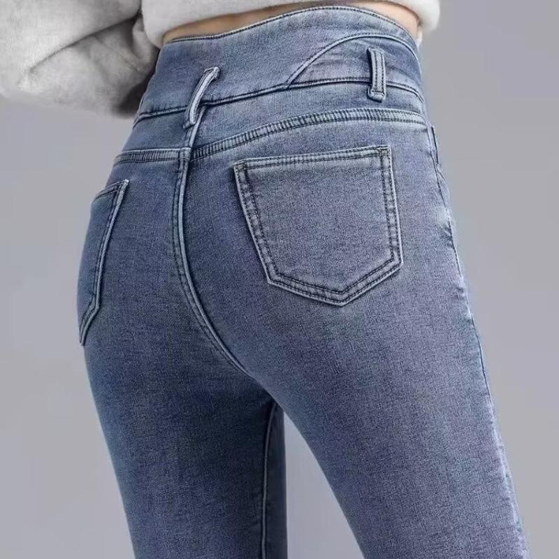 Fashion New Black Velvet Jeans Women Autumn and Winter High Waist Slim Fit Tight Plush Denim Pencil Pants Women Vintage Casual Jeans Trousers 25294