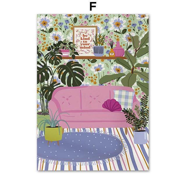 Boho Green Monstera Leaf Leopard Tub Sofa Wall Art Canvas Painting Nordic Posters And Prints Wall Pictures For Living Room Decor