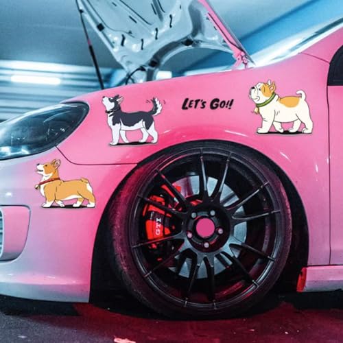 seimeinoki Car Decals Funny Dog Pattern Car Stickers Set of 3 Hide Scratches and Dents Waterproof Stickers Car Stickers Cute Cartoon Dog Stickers